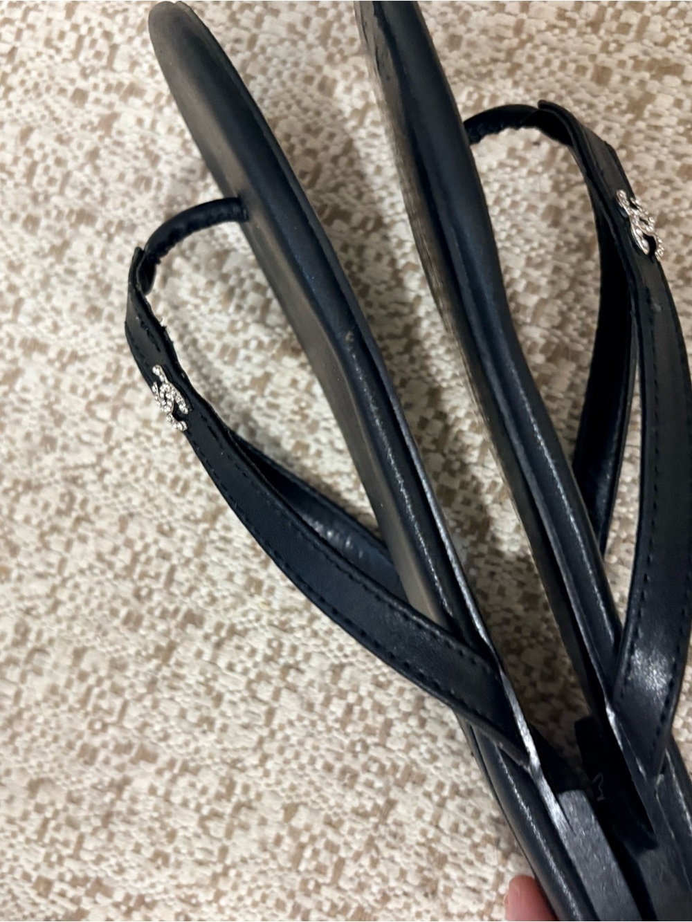 CHANEL Black Leather Logo Thong Sandals - Picture 5 of 5